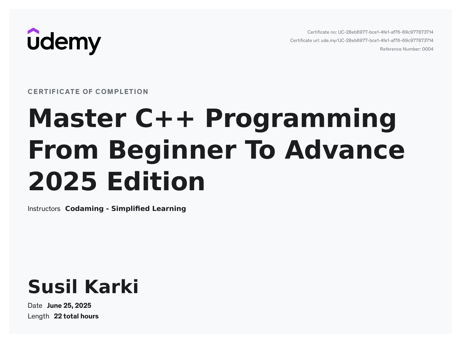 Programming Certificate